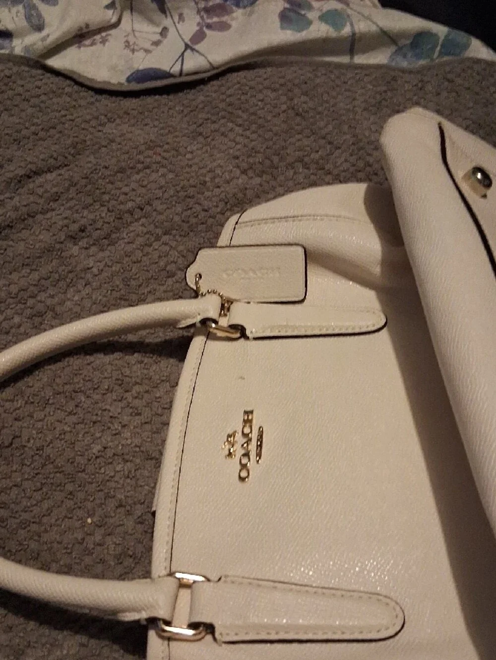 Coach Cream Leather Satchel with Gold Hardware